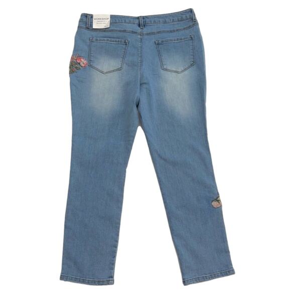 Workshop Jeans Light Wash Floral Embroidered High Rise Ankle Boho Size 10 NEW - Picture 5 of 12